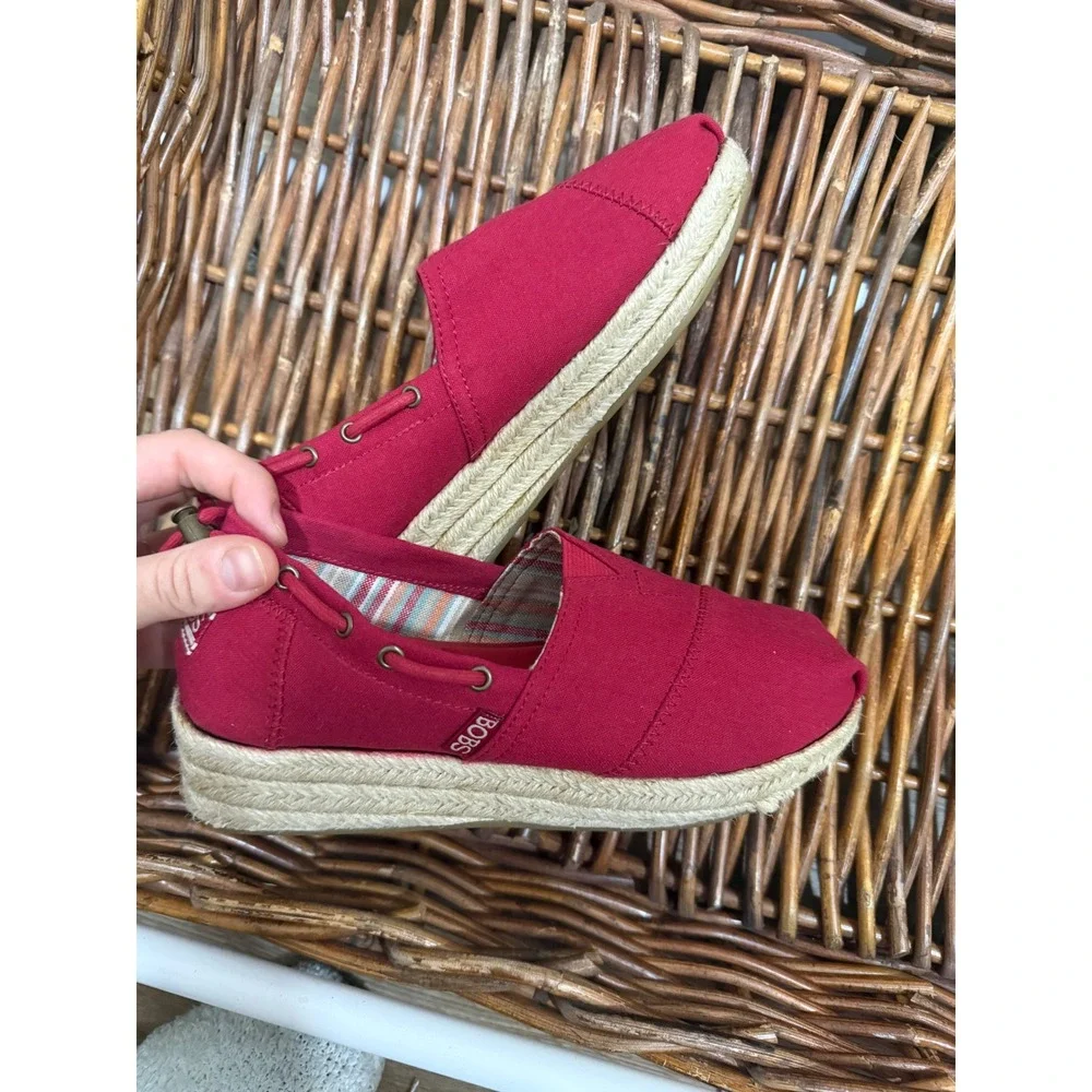 Skechers Bobs Red Canvas Espadrille Platform Flats Memory Foam Womens 7 34110